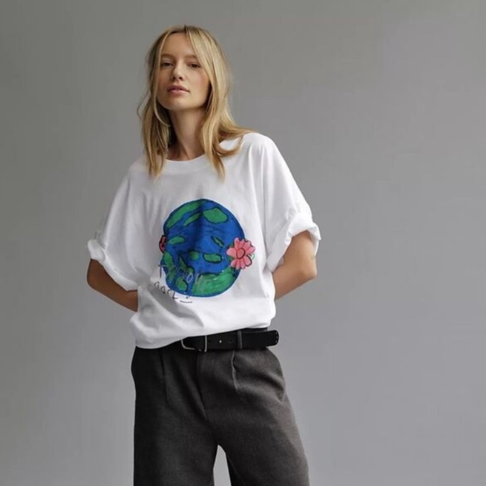 NWOT Free People x Kids Worldwide Try Your Best Sleep Tee Oversized Graphic - Picture 2 of 9